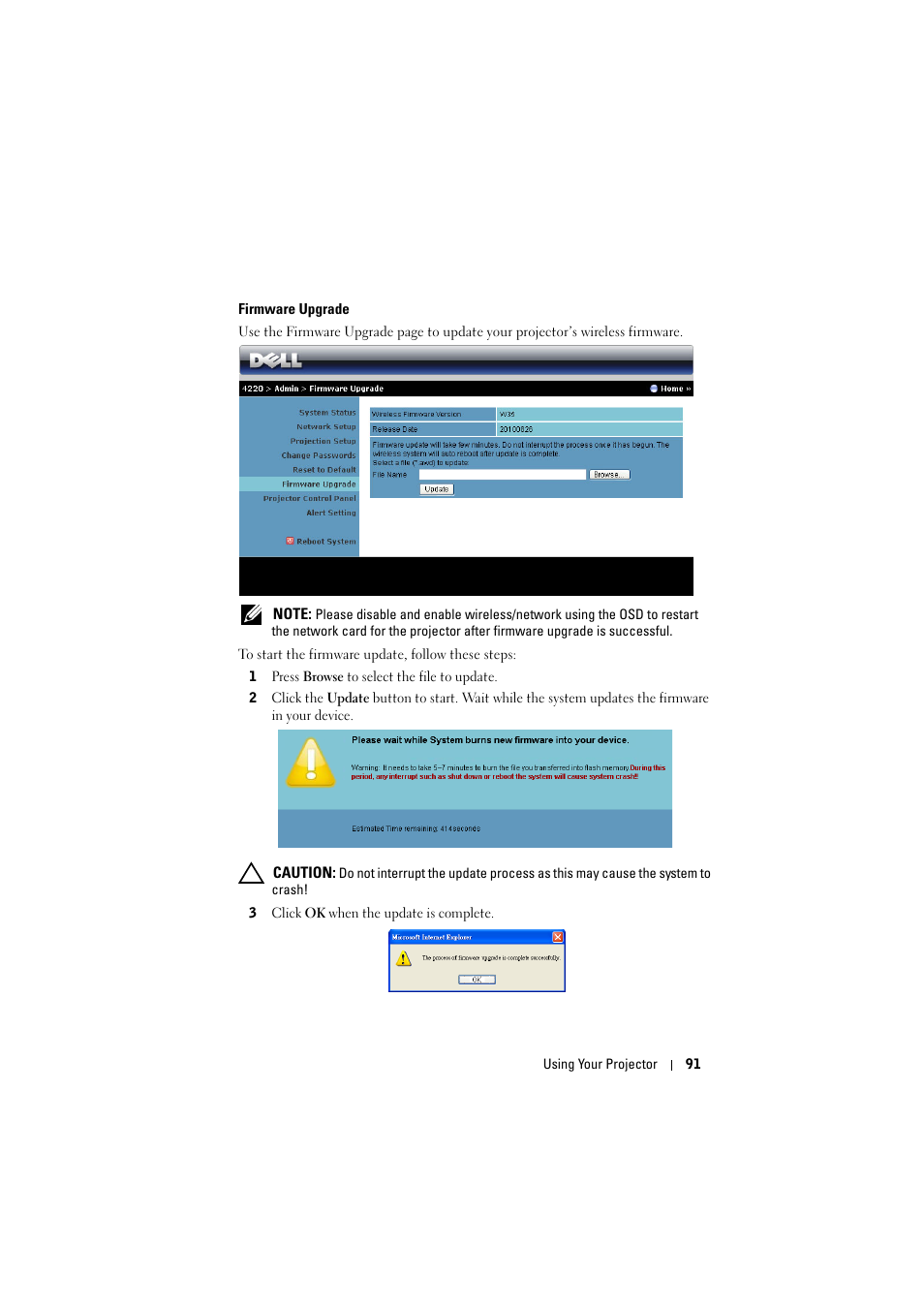 Firmware upgrade | Dell 4320 Projector User Manual | Page 91 / 121