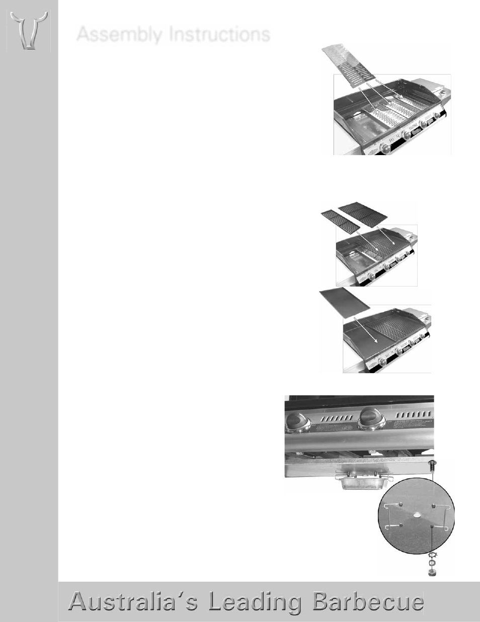 Assembly instructions, Fit the vaporizers, Set up the grease tray | Fit the cooking plates and grills | BeefEater Discovery Series User Manual | Page 5 / 14