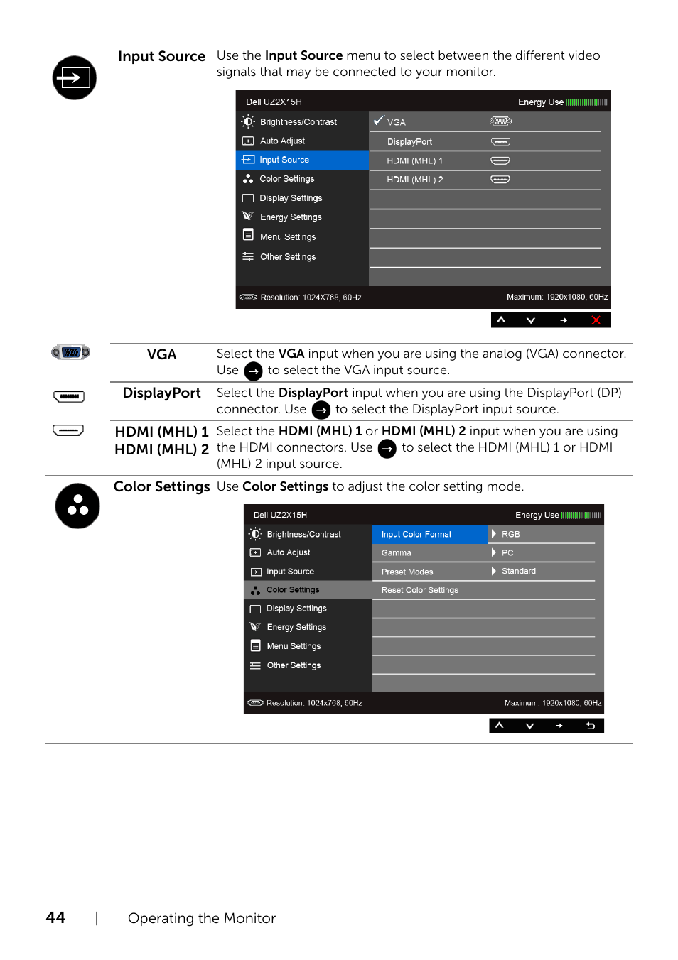 Dell UZ2315H Monitor User Manual | Page 44 / 69