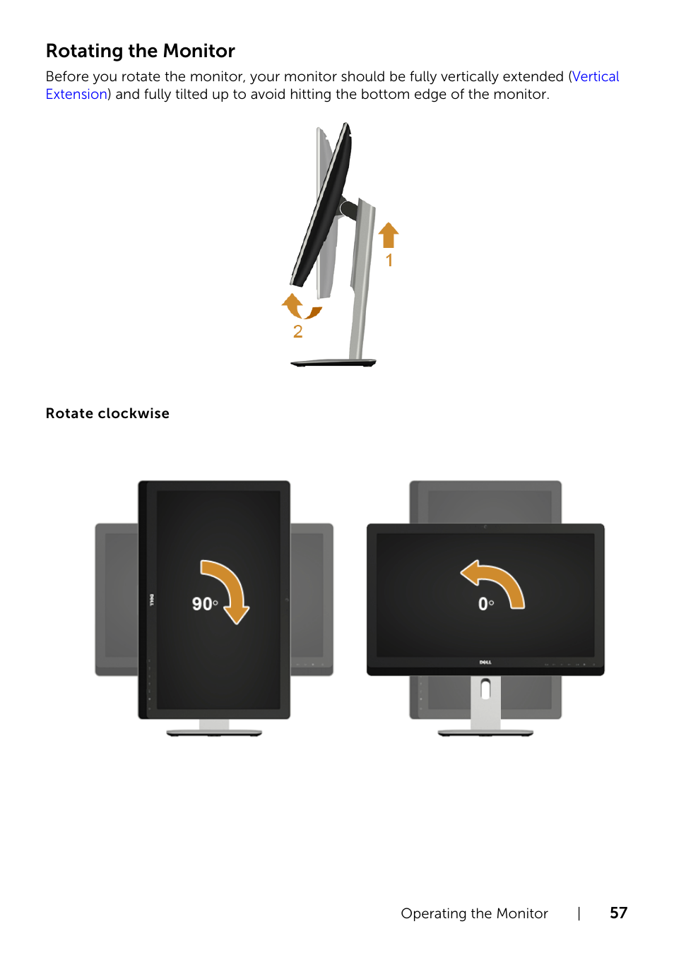 Rotating the monitor | Dell UZ2315H Monitor User Manual | Page 57 / 69