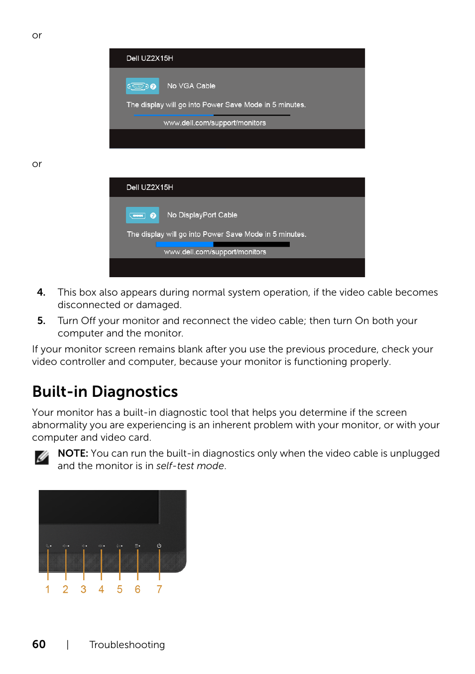 Built-in diagnostics | Dell UZ2315H Monitor User Manual | Page 60 / 69