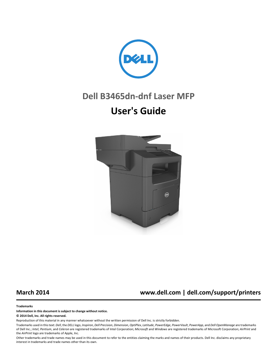 Dell B3465dnf Mono Laser Multifunction Printer User Manual | 315 pages