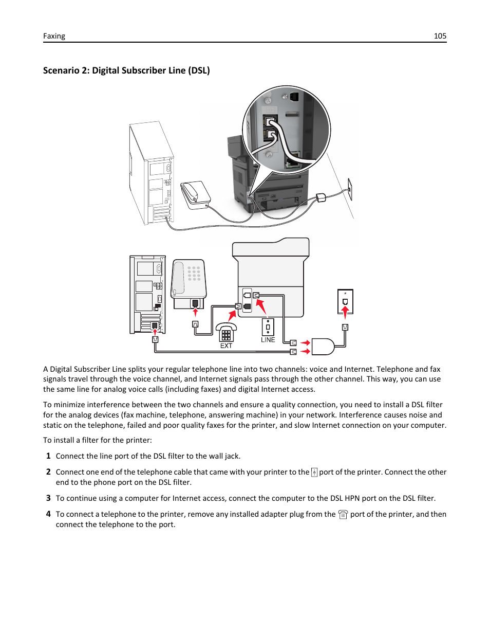 Scenario 2: digital subscriber line (dsl) | Dell B3465dnf Mono Laser Multifunction Printer User Manual | Page 105 / 315