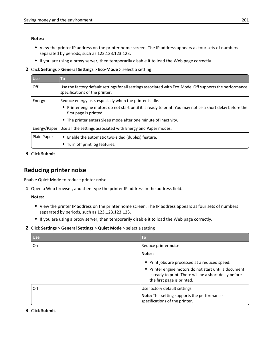 Reducing printer noise | Dell B3465dnf Mono Laser Multifunction Printer User Manual | Page 201 / 315