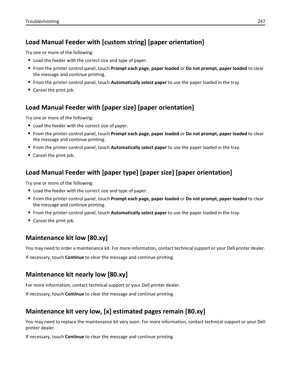 Maintenance kit low [80.xy, Maintenance kit nearly low [80.xy | Dell B3465dnf Mono Laser Multifunction Printer User Manual | Page 247 / 315