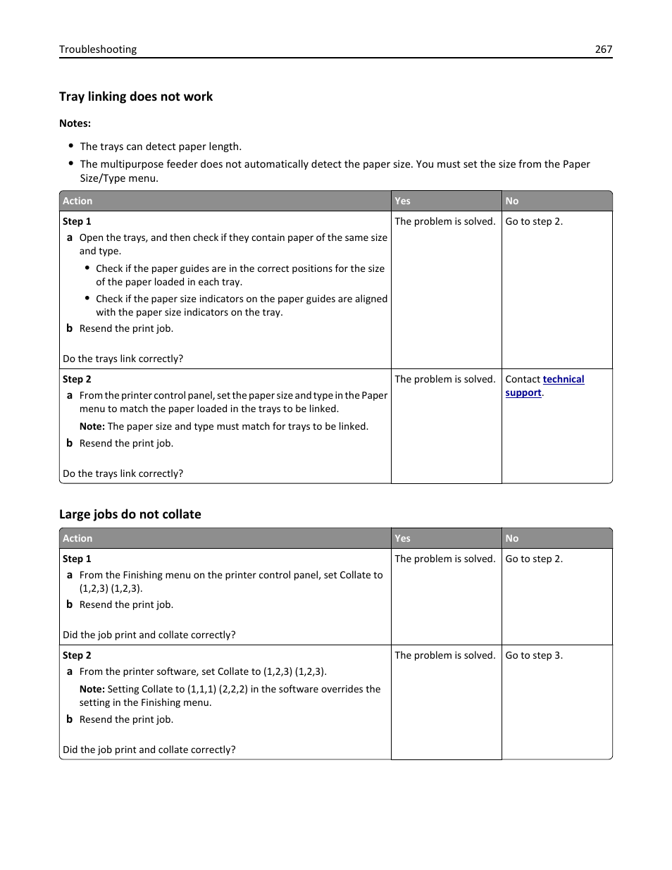 Tray linking does not work, Large jobs do not collate | Dell B3465dnf Mono Laser Multifunction Printer User Manual | Page 267 / 315