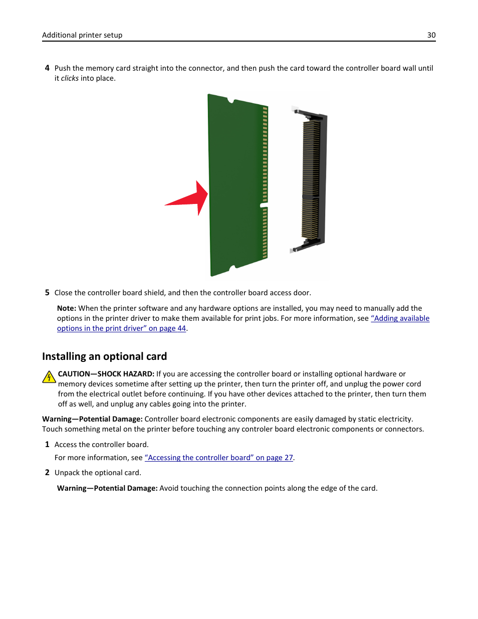 Installing an optional card | Dell B3465dnf Mono Laser Multifunction Printer User Manual | Page 30 / 315