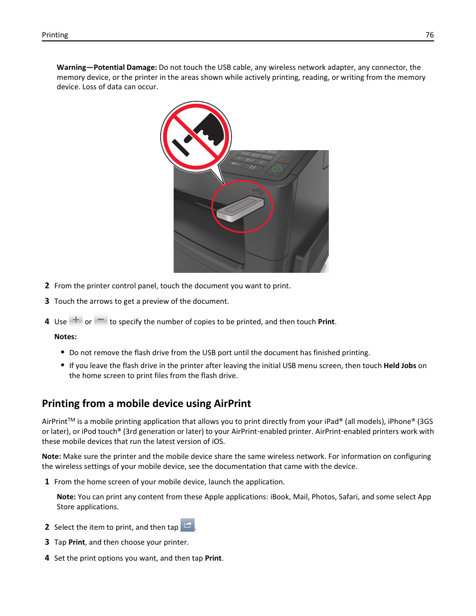 Printing from a mobile device using airprint | Dell B3465dnf Mono Laser Multifunction Printer User Manual | Page 76 / 315