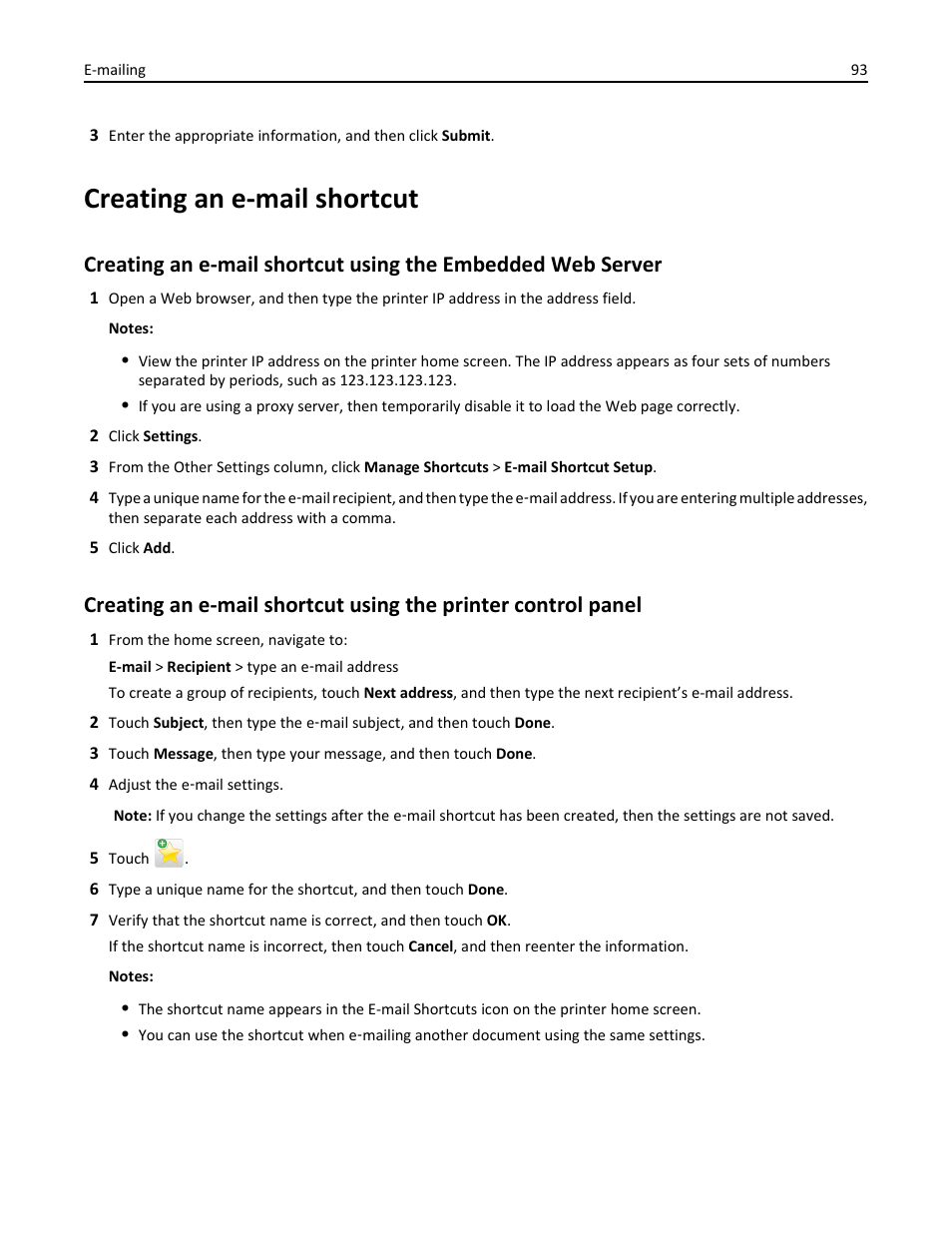 Creating an e-mail shortcut | Dell B3465dnf Mono Laser Multifunction Printer User Manual | Page 93 / 315