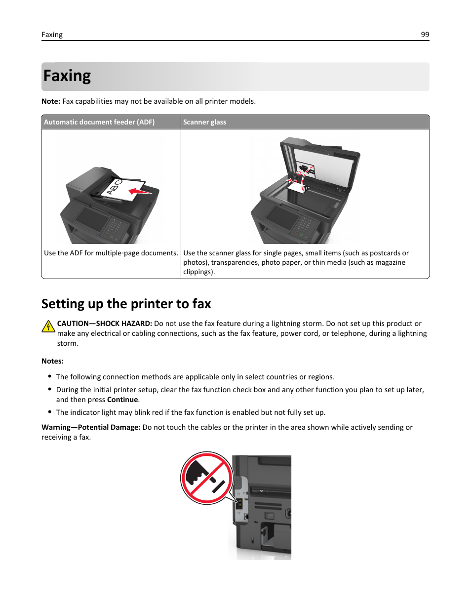 Faxing, Setting up the printer to fax | Dell B3465dnf Mono Laser Multifunction Printer User Manual | Page 99 / 315