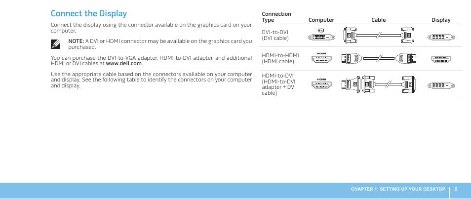 Connect the display | Dell Alienware Aurora R2 (Early 2010) User Manual | Page 9 / 68