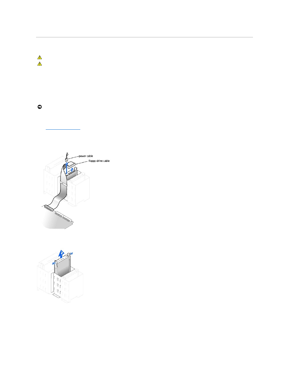 Floppy drive, Removing a floppy drive, Installing a floppy drive | Dell Dimension 8250 User Manual | Page 24 / 55