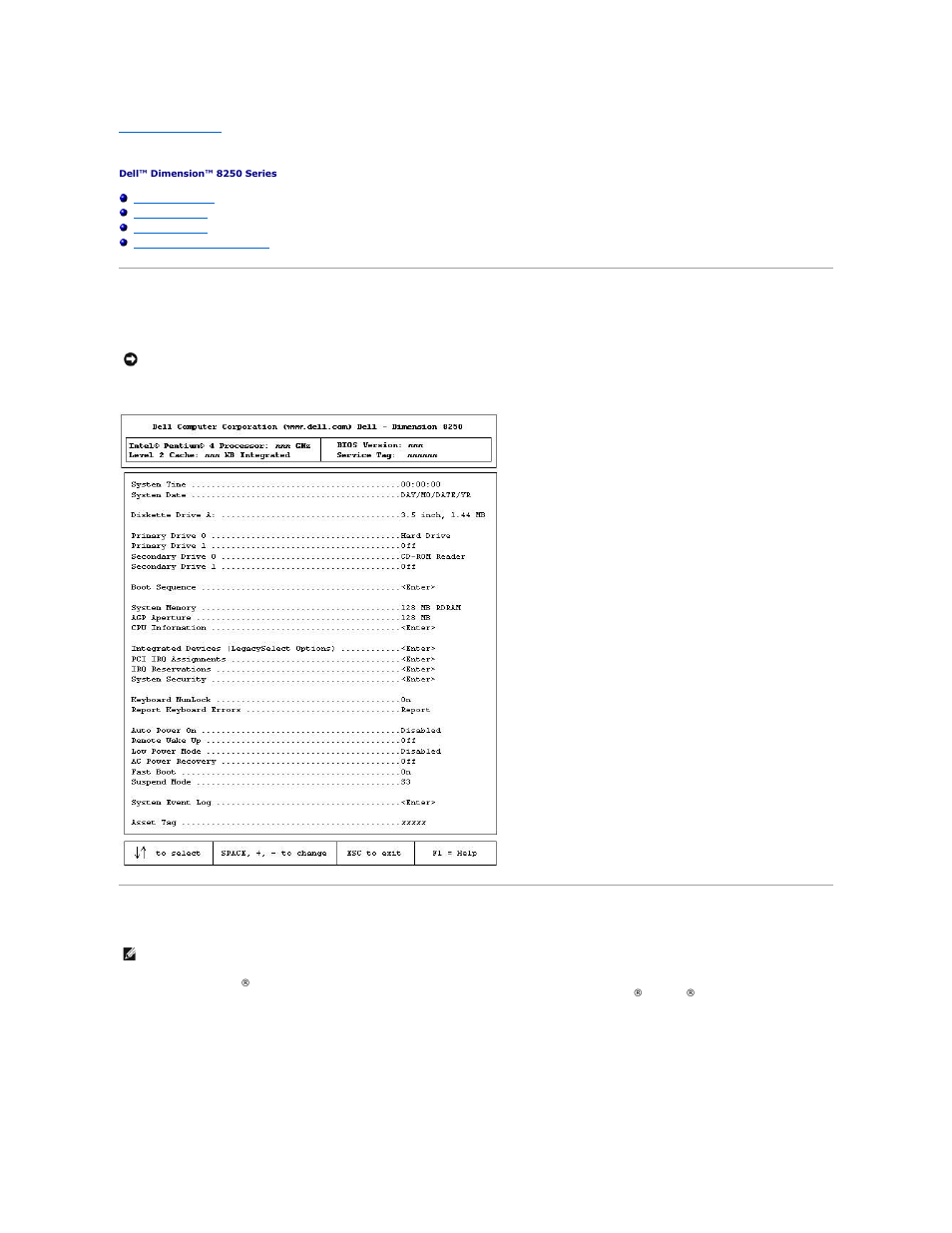 System setup program, Hyper-threading, Standard settings | Dell Dimension 8250 User Manual | Page 45 / 55