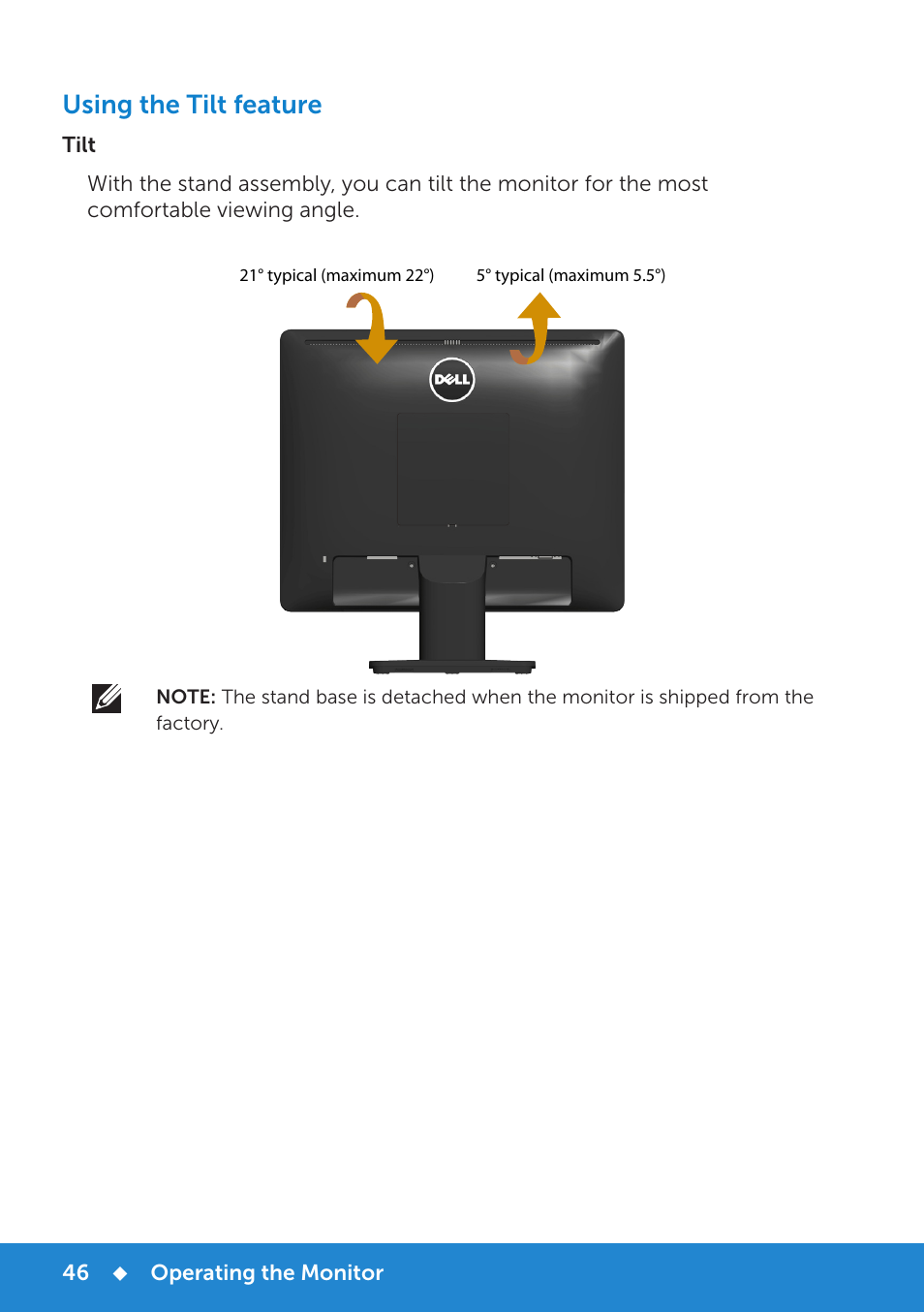 Using the tilt feature | Dell E1715S Monitor User Manual | Page 46 / 64