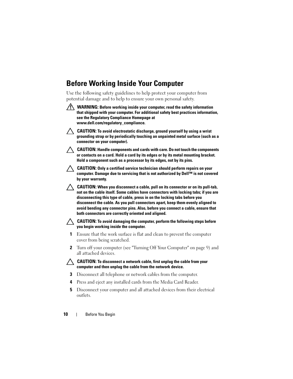 Before working inside your computer | Dell XPS 15 (L501X, Late 2010) User Manual | Page 10 / 114