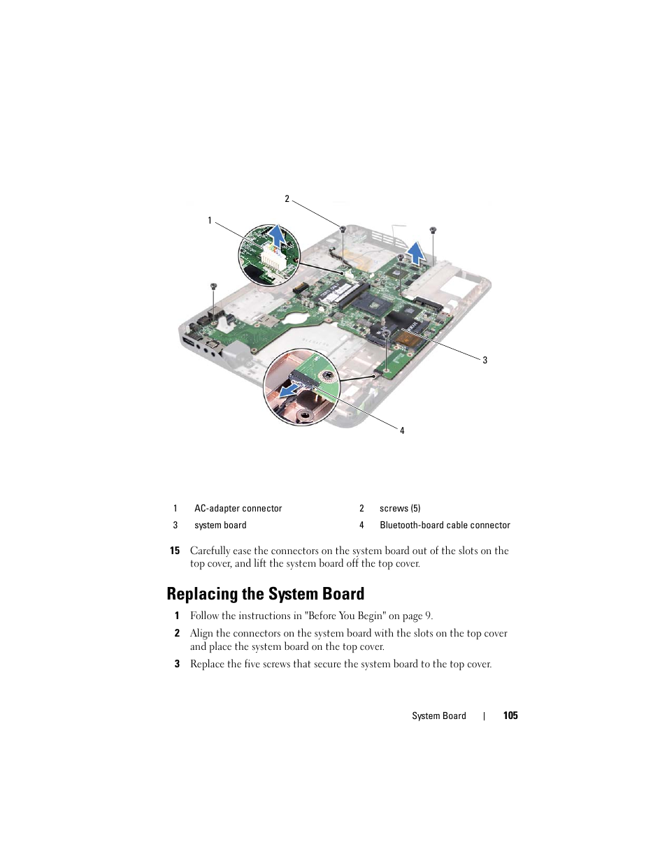 Replacing the system board | Dell XPS 15 (L501X, Late 2010) User Manual | Page 105 / 114