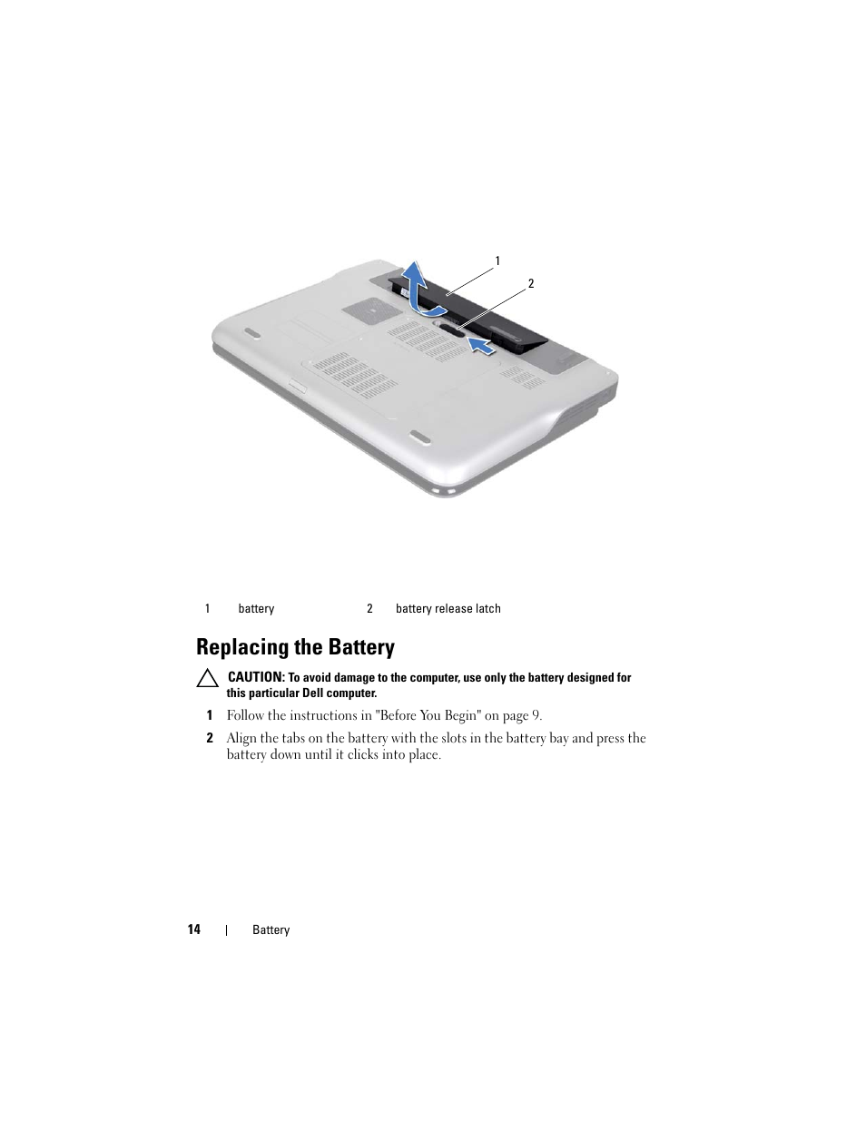 Replacing the battery | Dell XPS 15 (L501X, Late 2010) User Manual | Page 14 / 114