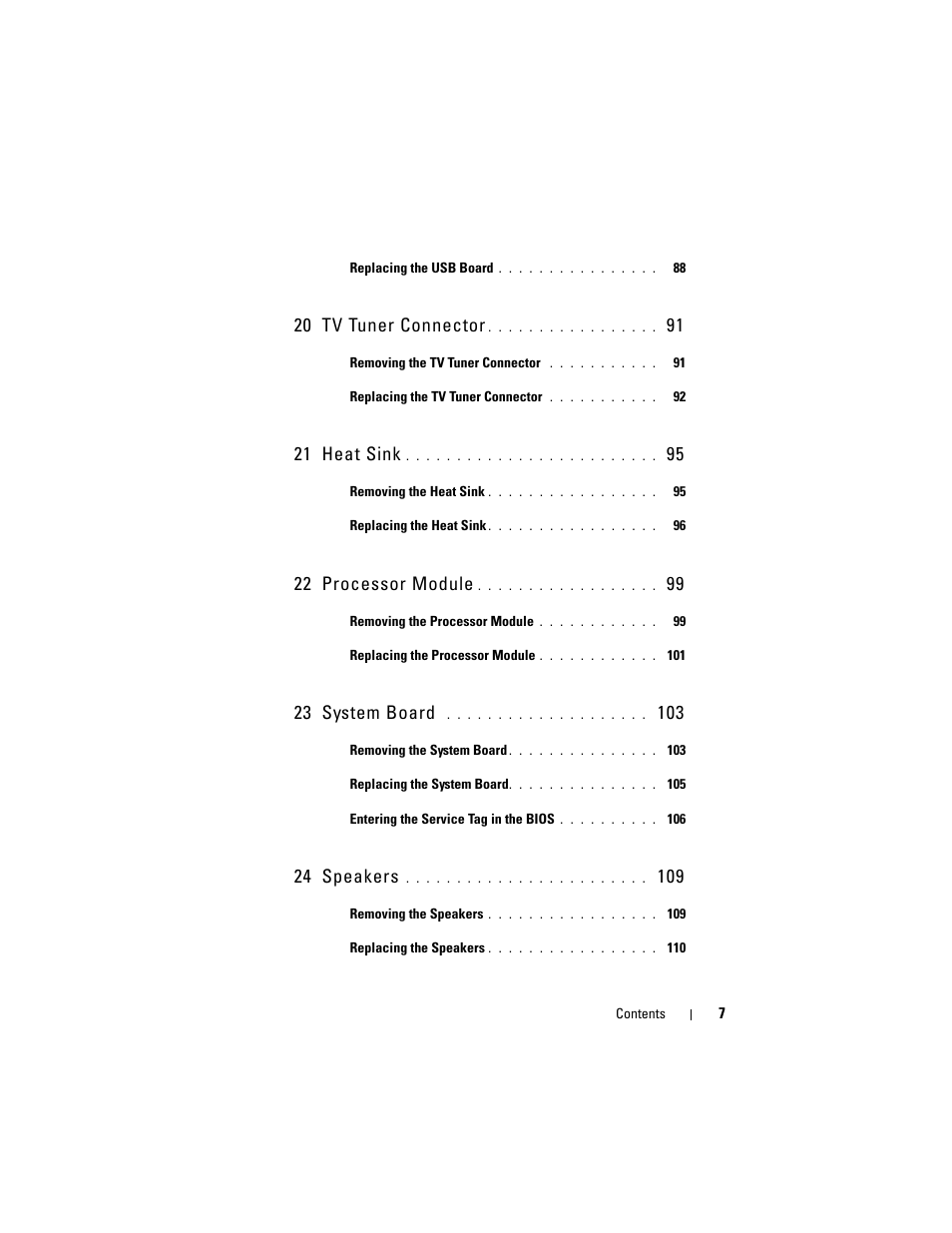 20 tv tuner connector, 21 heat sink, 22 processor module | 23 system board, 24 speakers | Dell XPS 15 (L501X, Late 2010) User Manual | Page 7 / 114