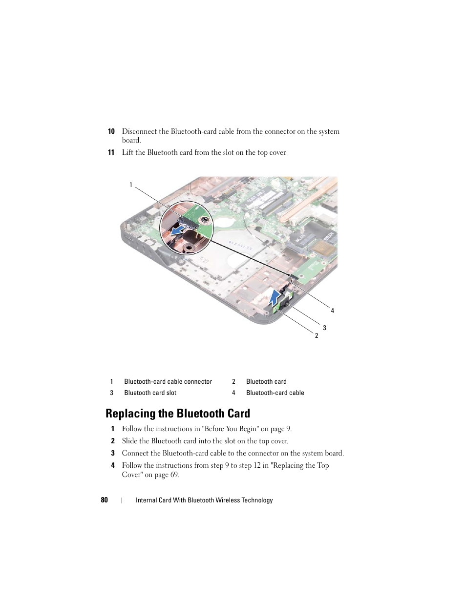 Replacing the bluetooth card, See "replacing the bluetooth card" on | Dell XPS 15 (L501X, Late 2010) User Manual | Page 80 / 114