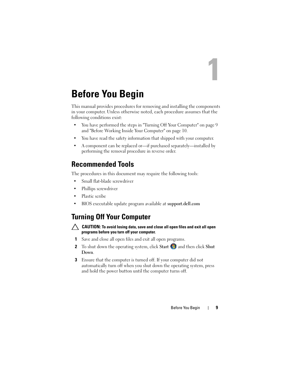 Before you begin, Recommended tools, Turning off your computer | Dell XPS 15 (L501X, Late 2010) User Manual | Page 9 / 114