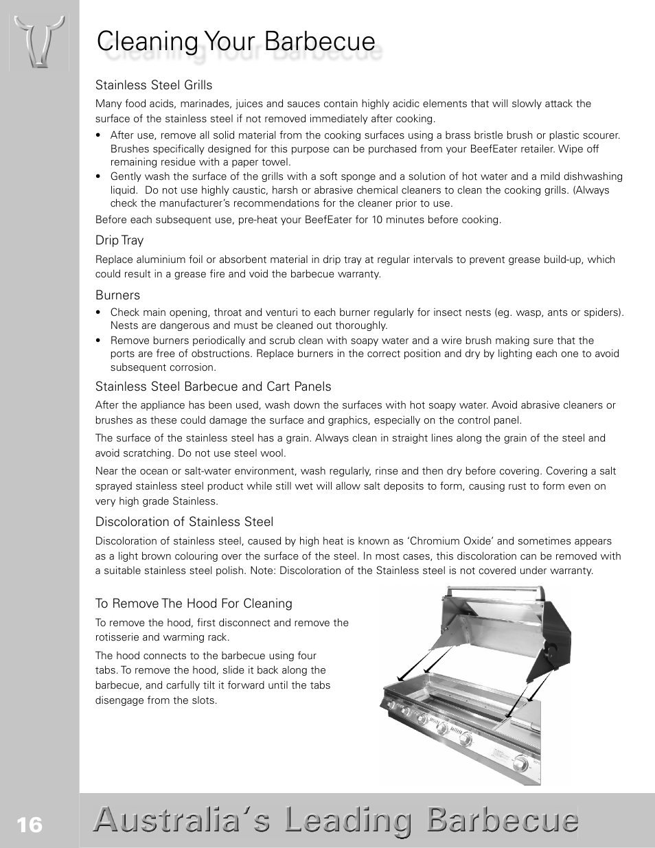 Cleaning your barbecue | BeefEater SL4000s User Manual | Page 16 / 21