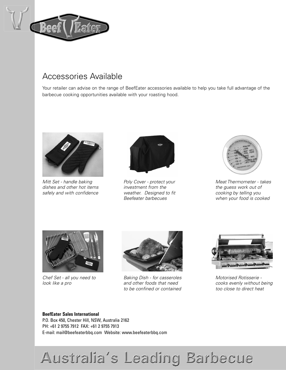 Accessories available | BeefEater SL4000s User Manual | Page 21 / 21
