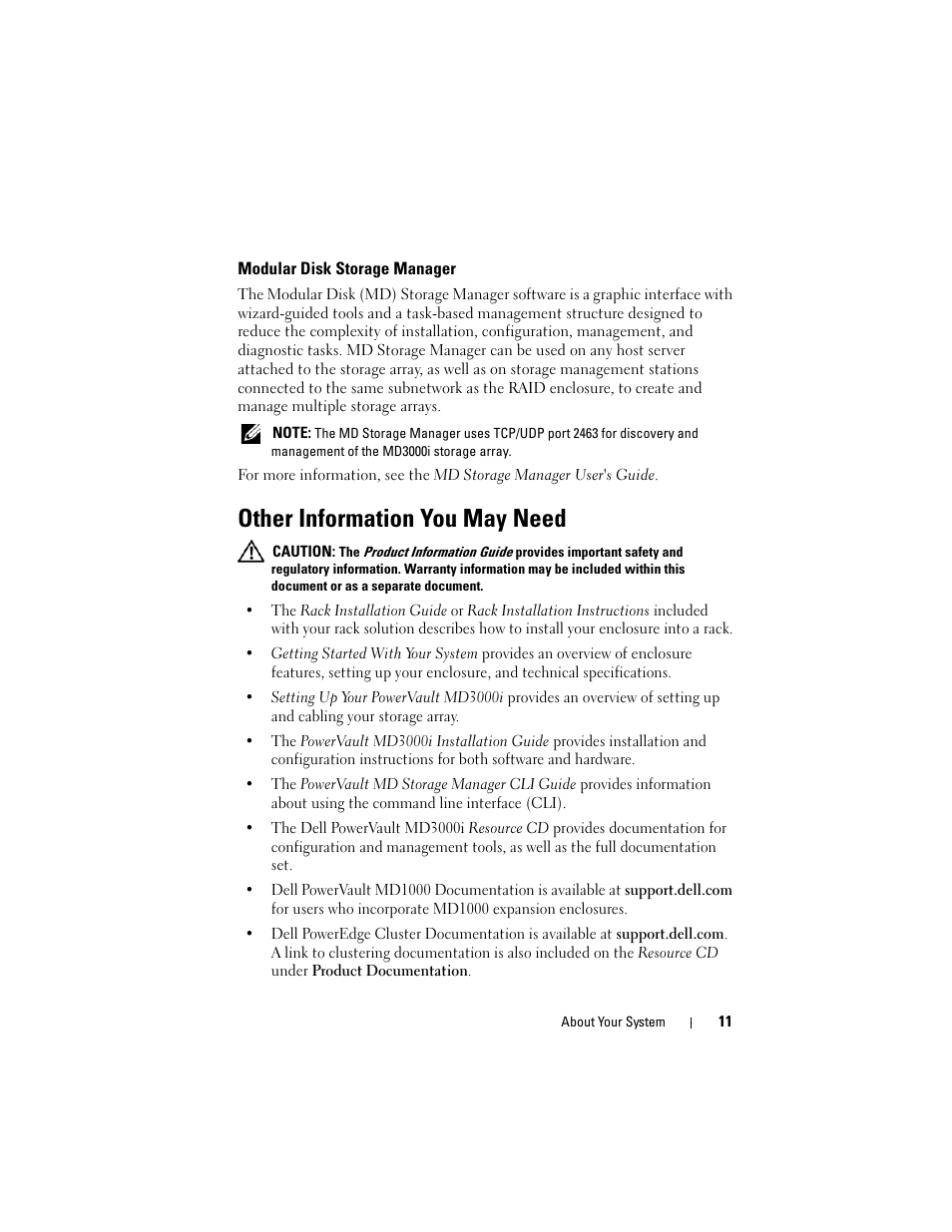 Modular disk storage manager, Other information you may need | Dell PowerVault MD3000i User Manual | Page 11 / 106