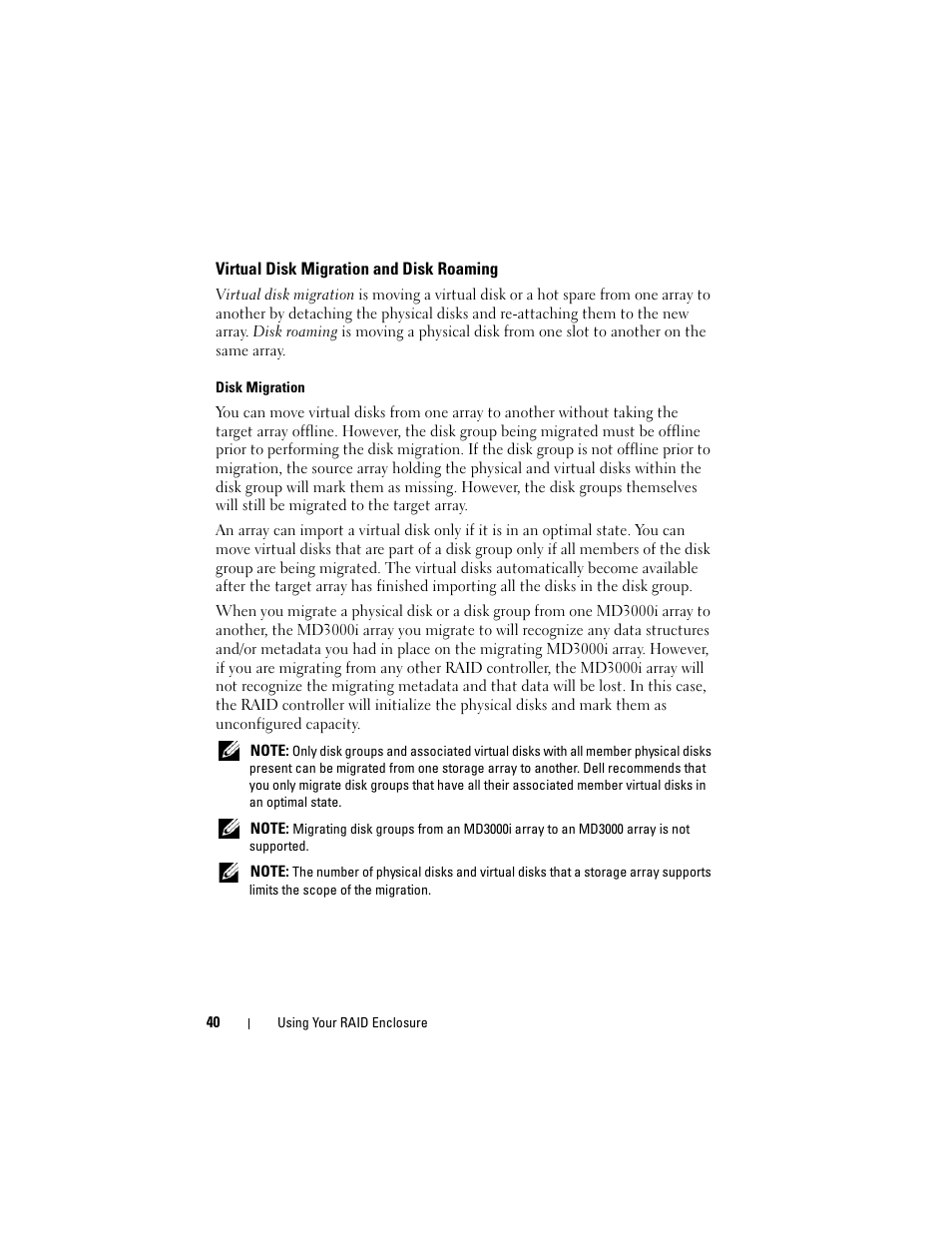 Virtual disk migration and disk roaming | Dell PowerVault MD3000i User Manual | Page 40 / 106