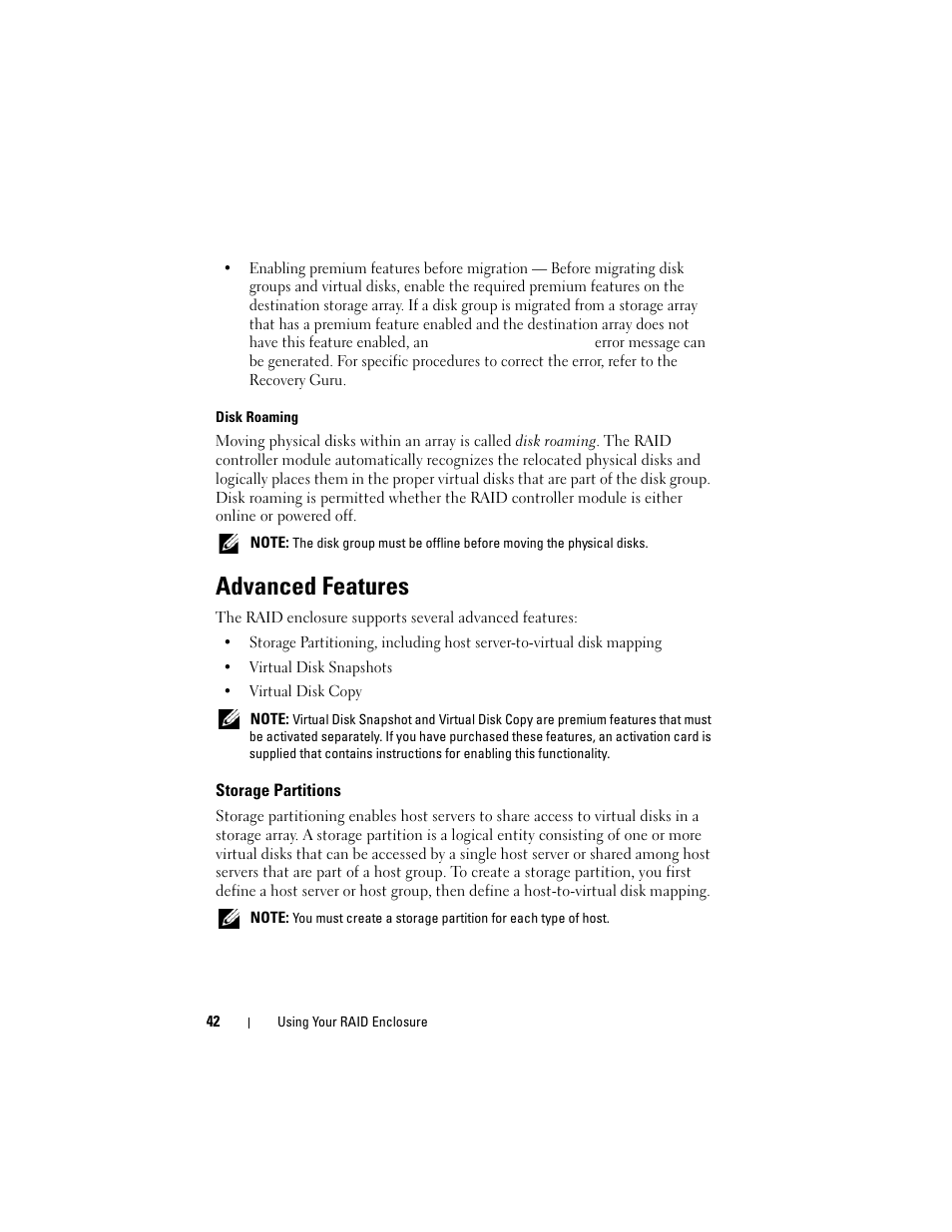 Advanced features, Storage partitions | Dell PowerVault MD3000i User Manual | Page 42 / 106