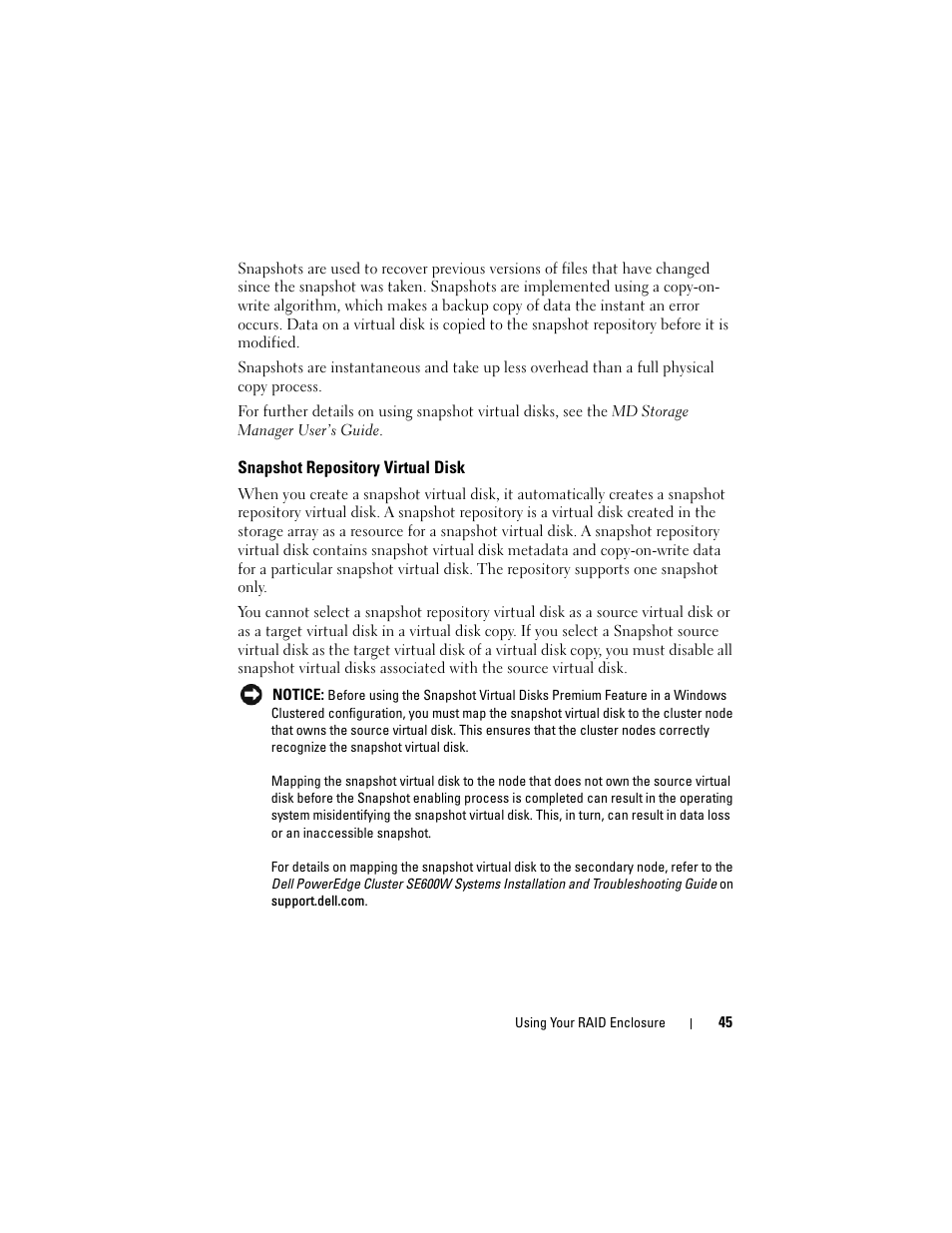 Snapshot repository virtual disk | Dell PowerVault MD3000i User Manual | Page 45 / 106