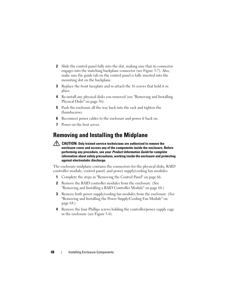 Removing and installing the midplane | Dell PowerVault MD3000i User Manual | Page 68 / 106