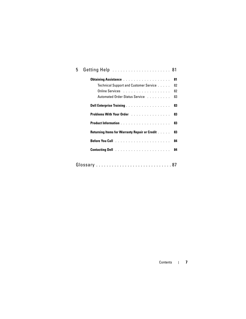 5 getting help, Glossary | Dell PowerVault MD3000i User Manual | Page 7 / 106