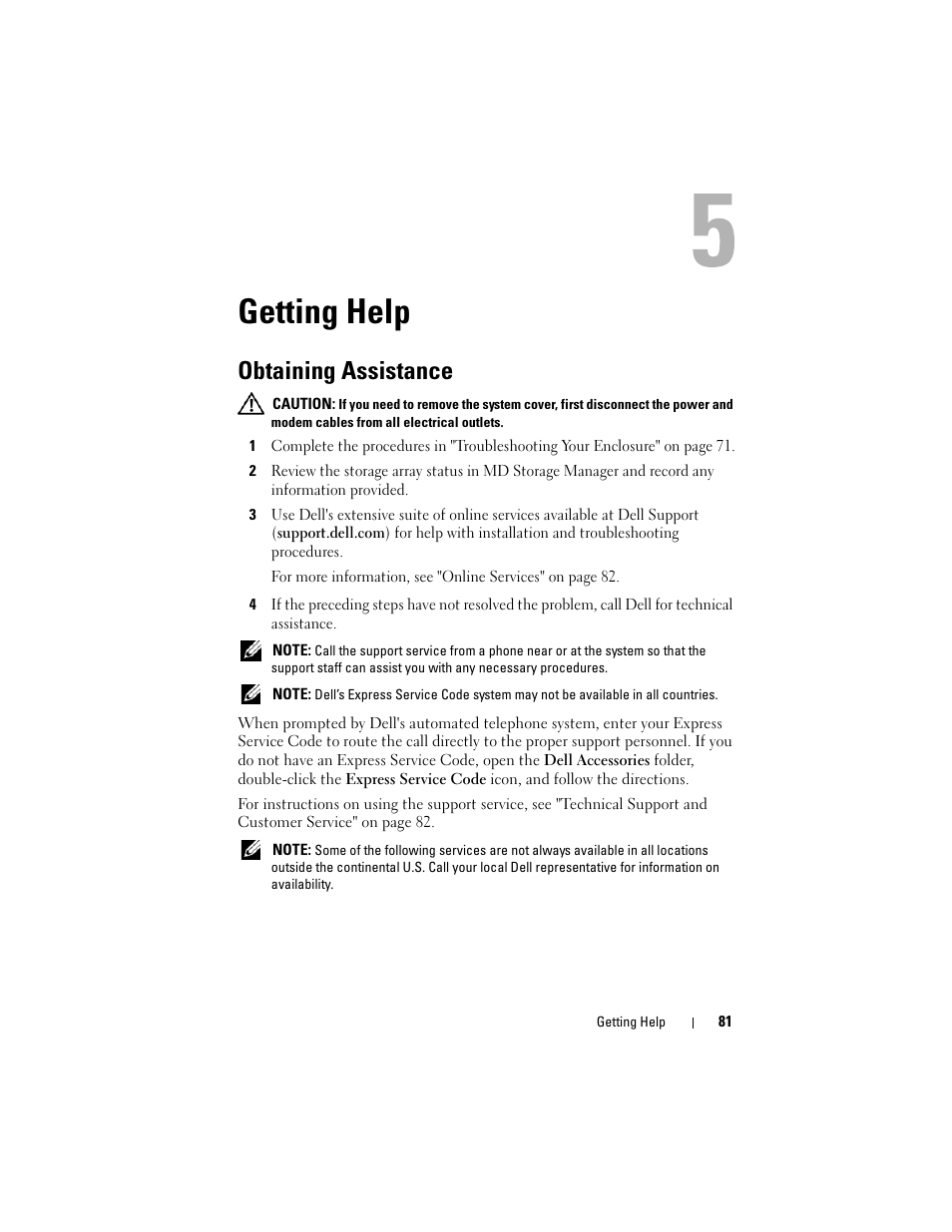 Getting help, Obtaining assistance | Dell PowerVault MD3000i User Manual | Page 81 / 106