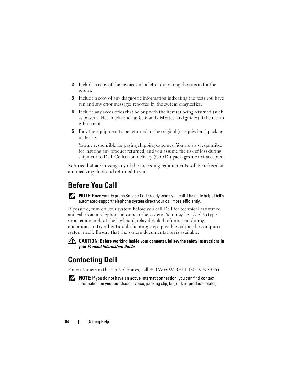 Before you call, Contacting dell | Dell PowerVault MD3000i User Manual | Page 84 / 106