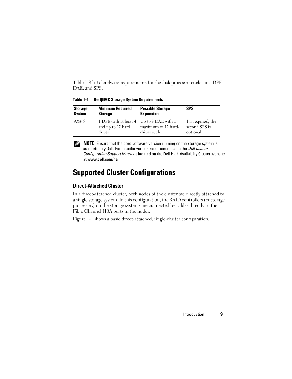 Supported cluster configurations, Direct-attached cluster | Dell AX4-5 User Manual | Page 9 / 56