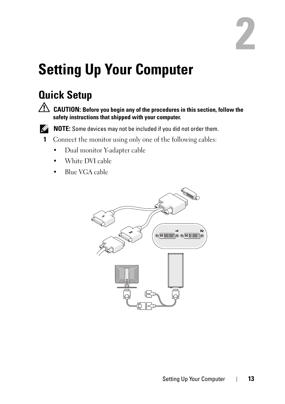Setting up your computer, Quick setup | Dell OptiPlex 360 (Late 2008) User Manual | Page 13 / 62