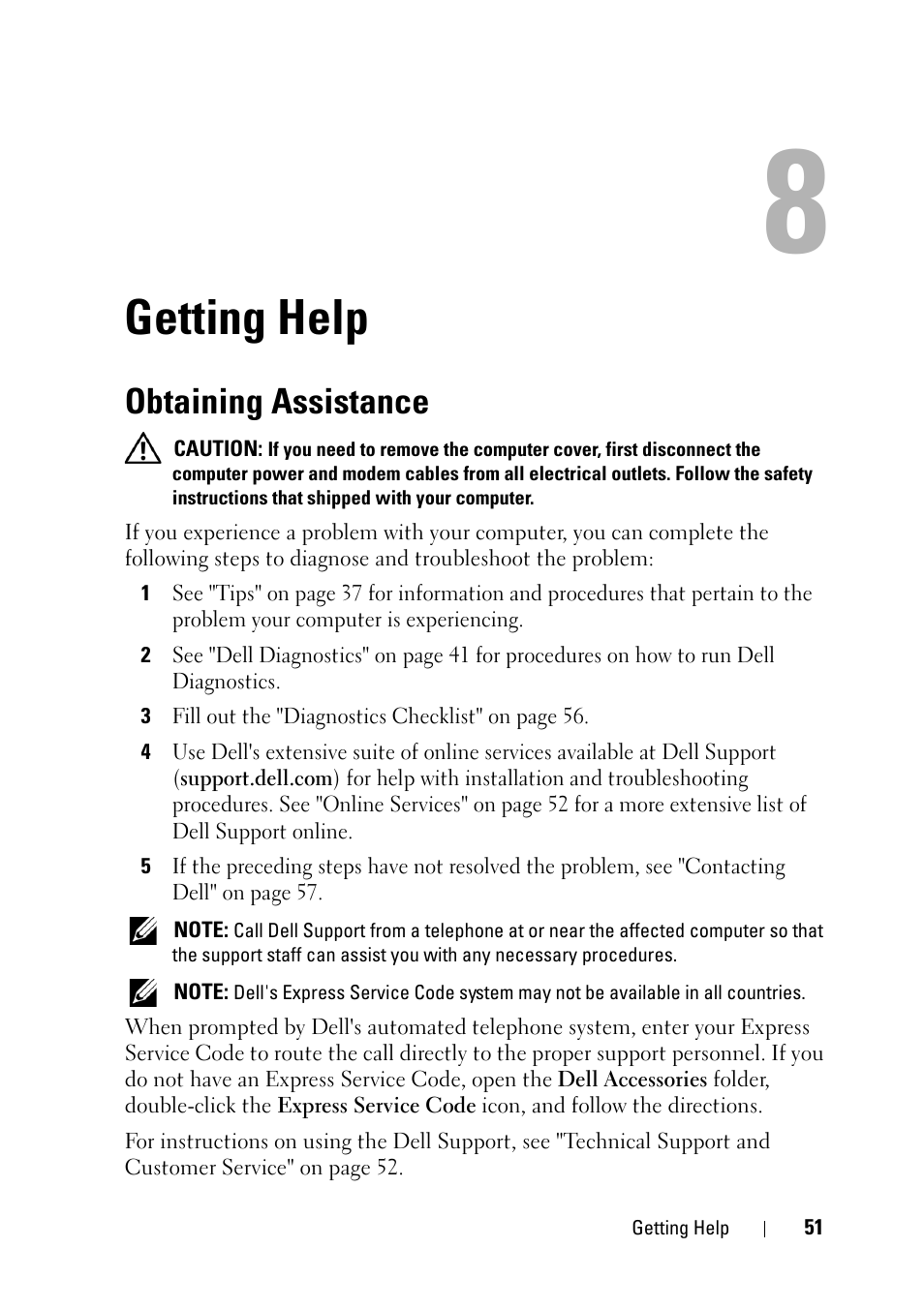 Getting help, Obtaining assistance | Dell OptiPlex 360 (Late 2008) User Manual | Page 51 / 62