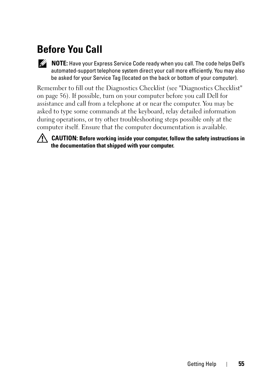 Before you call | Dell OptiPlex 360 (Late 2008) User Manual | Page 55 / 62