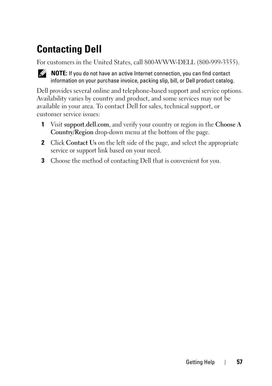 Contacting dell, E "contacting, See "contacting | Gion, see "contacting dell" on | Dell OptiPlex 360 (Late 2008) User Manual | Page 57 / 62