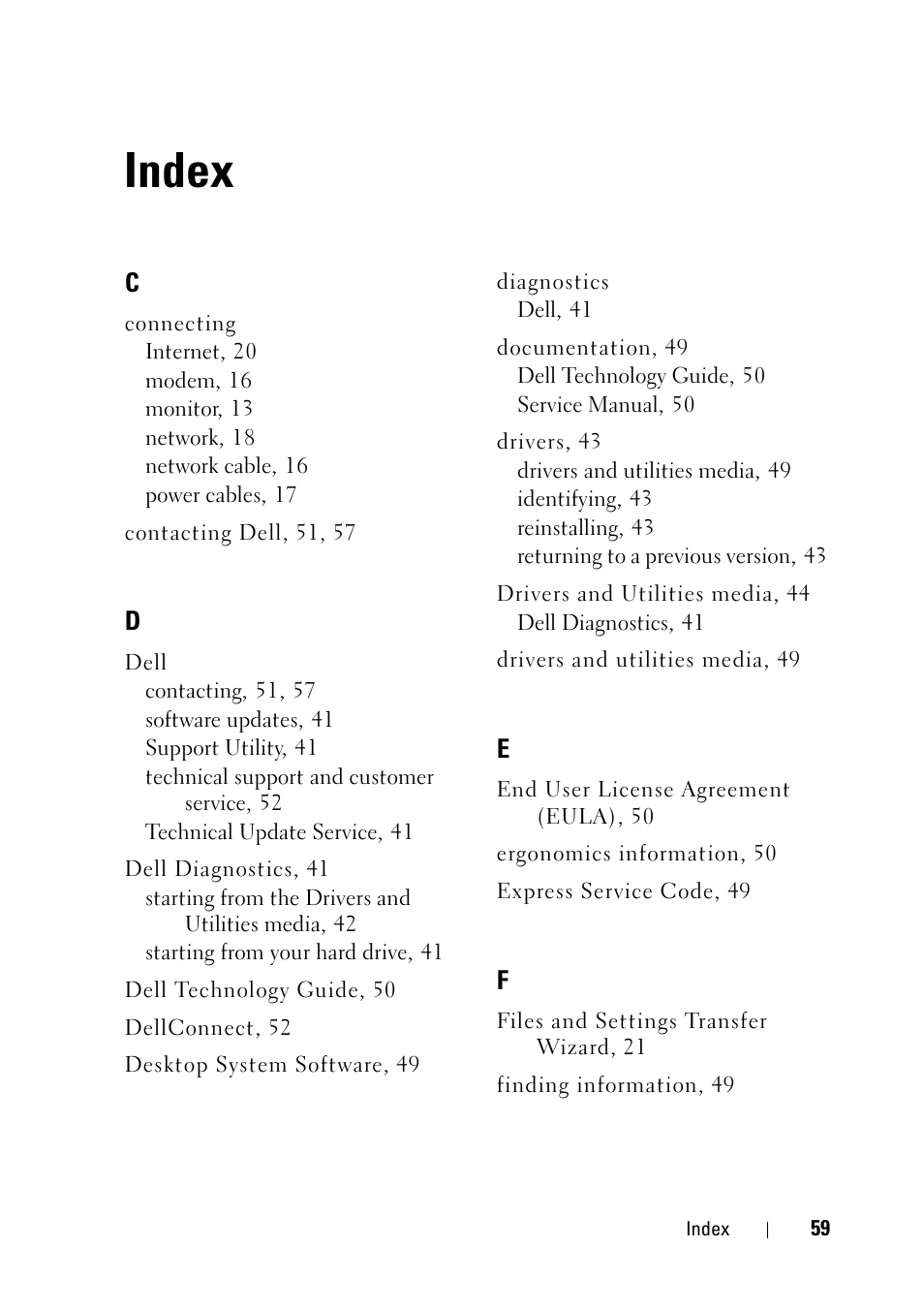 Index | Dell OptiPlex 360 (Late 2008) User Manual | Page 59 / 62