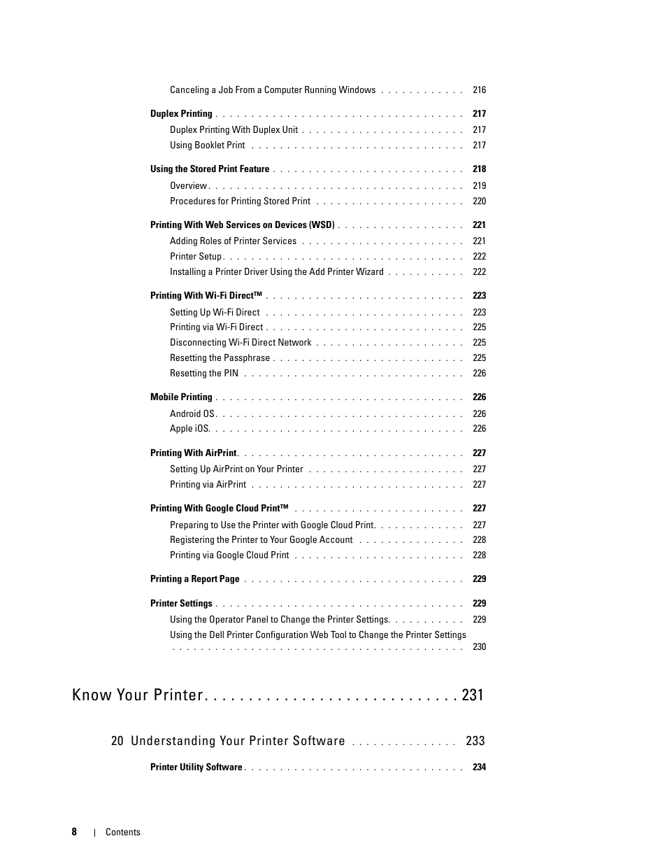 20 understanding your printer software 233, Know your printer, 20 understanding your printer software | Dell C2660dn Color Laser Printer User Manual | Page 10 / 361