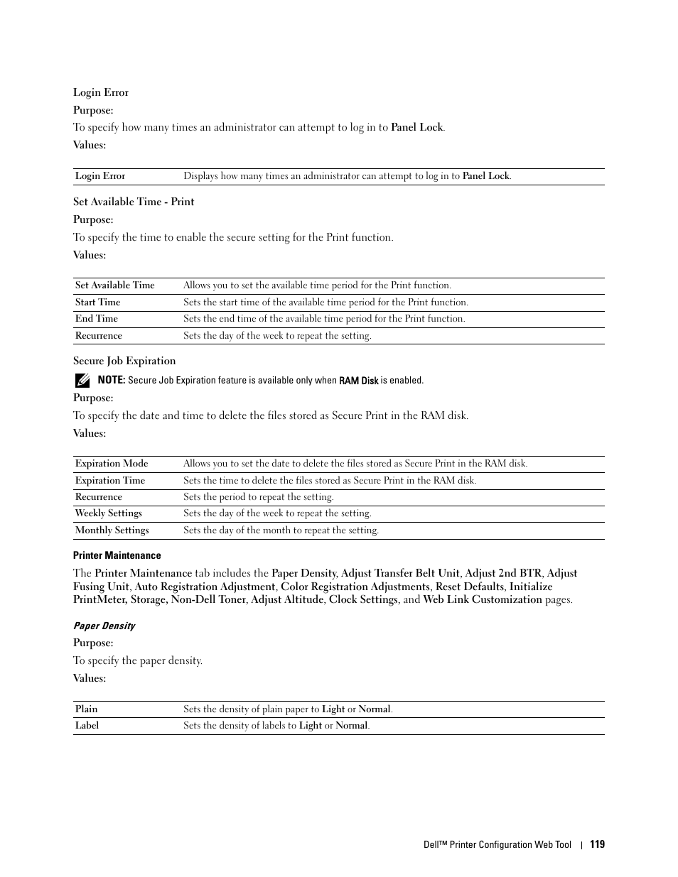 Printer maintenance, Paper density | Dell C2660dn Color Laser Printer User Manual | Page 121 / 361