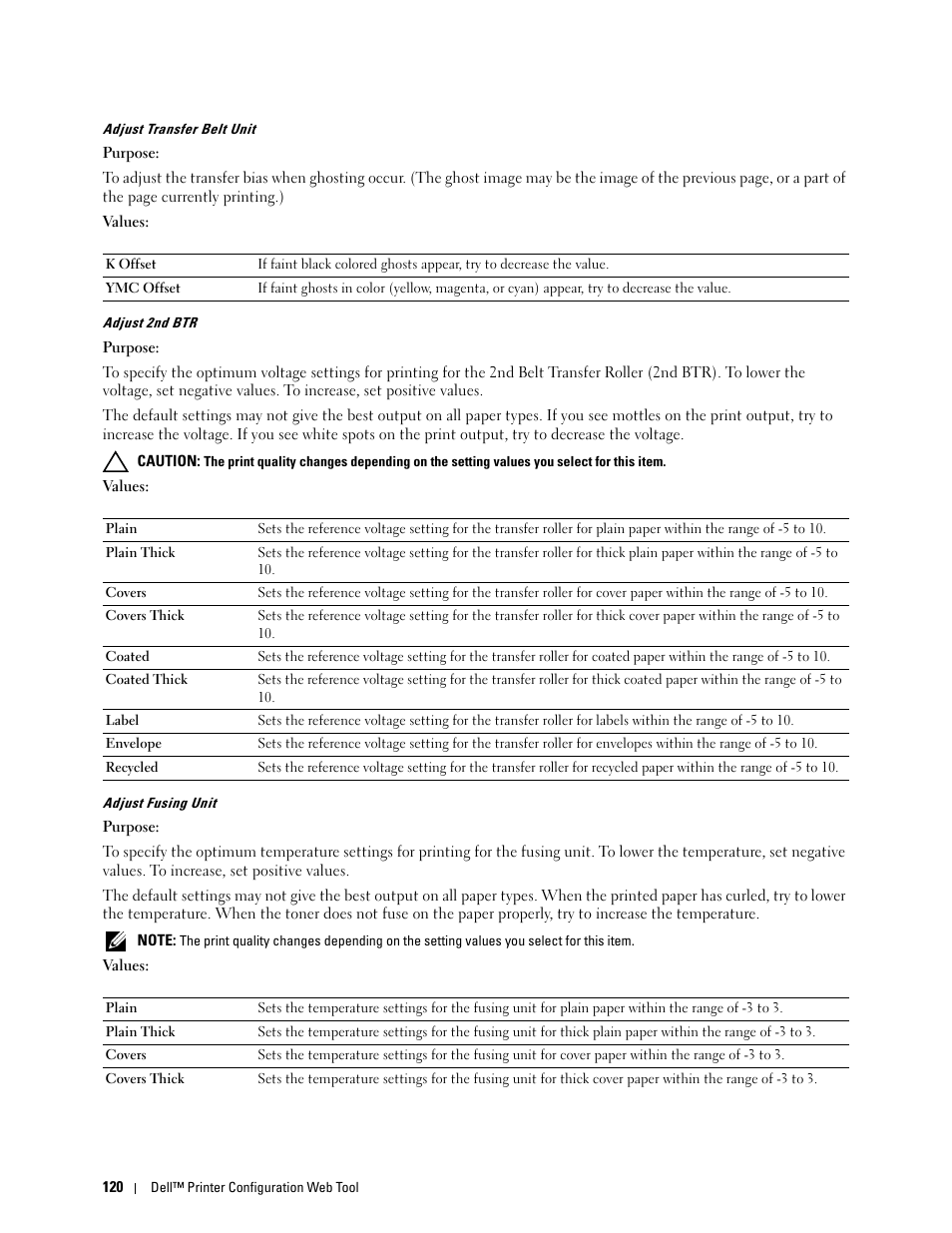 Adjust transfer belt unit" "adjust 2nd btr, Adjust fusing unit | Dell C2660dn Color Laser Printer User Manual | Page 122 / 361