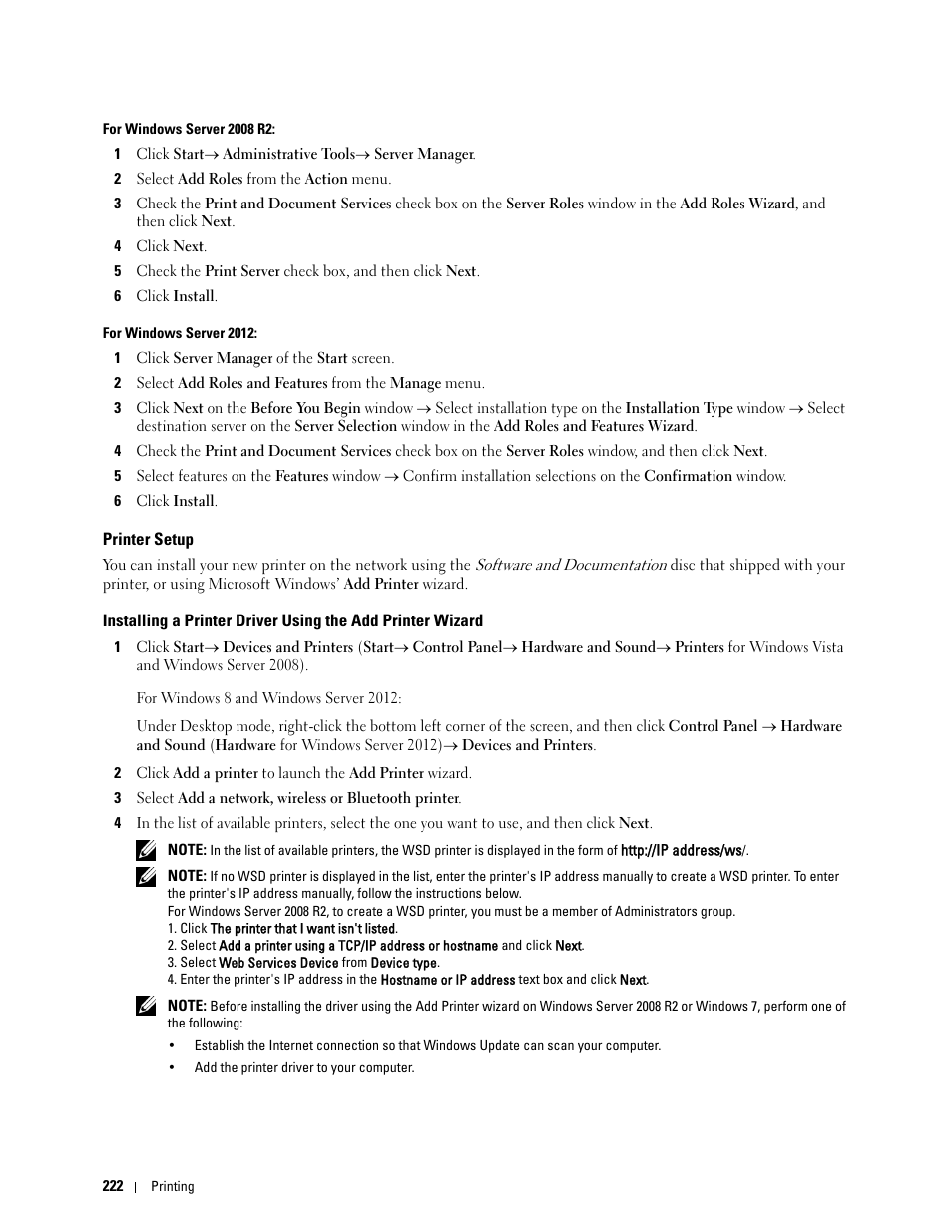 Printer setup | Dell C2660dn Color Laser Printer User Manual | Page 224 / 361