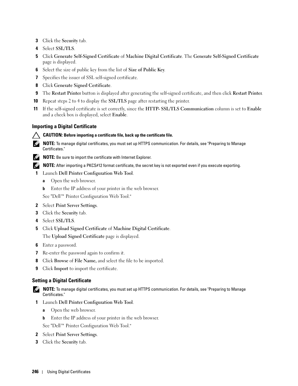 Importing a digital certificate, Setting a digital certificate | Dell C2660dn Color Laser Printer User Manual | Page 248 / 361