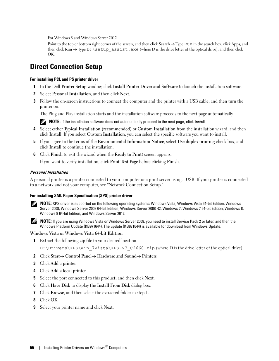 Direct connection setup | Dell C2660dn Color Laser Printer User Manual | Page 68 / 361