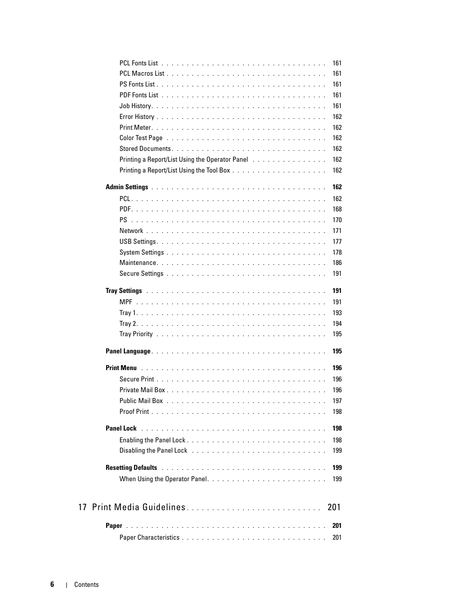 17 print media guidelines 201, 17 print media guidelines | Dell C2660dn Color Laser Printer User Manual | Page 8 / 361