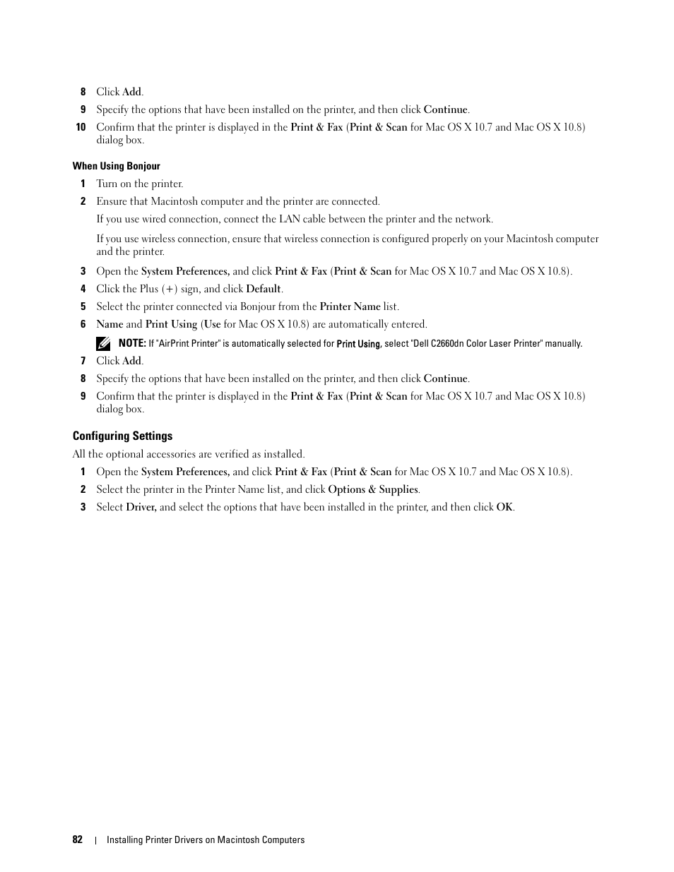 Configuring settings | Dell C2660dn Color Laser Printer User Manual | Page 84 / 361