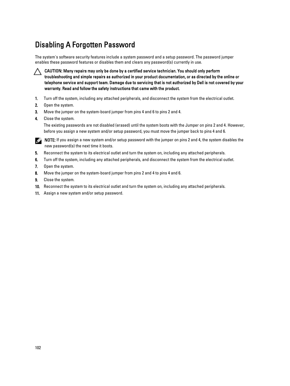 Disabling a forgotten password | Dell PowerVault NX3300 User Manual | Page 102 / 123