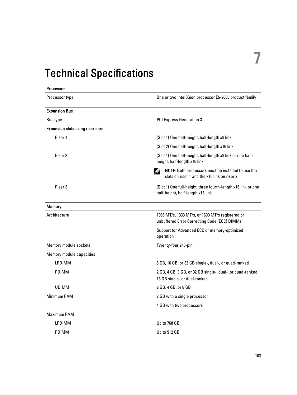 Technical specifications, 7 technical specifications | Dell PowerVault NX3300 User Manual | Page 103 / 123